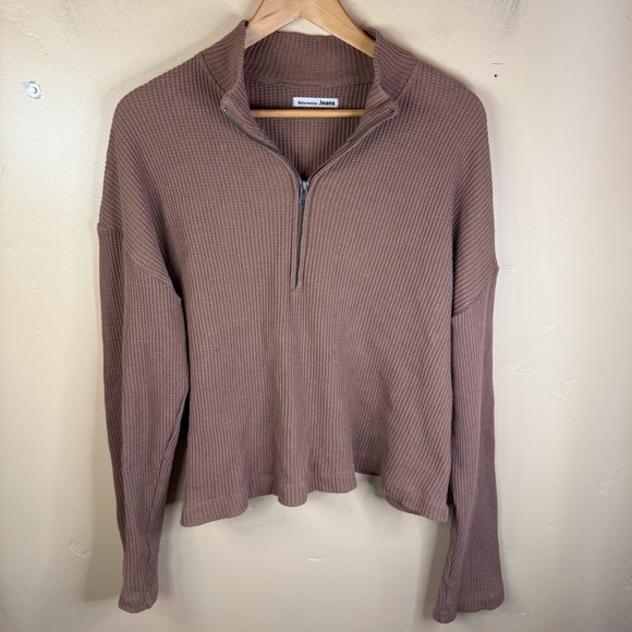 Reformation Jeans Yale Waffle 1/2 Zip Sweater Size Large Brown Outdoor‎ Active - Picture 1 of 8